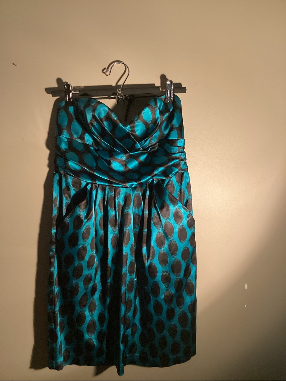 As U Wish Strapless Teal and Black Polka Dot Cocktail Dress